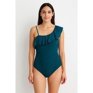 Tempt Me Womens Swimsuit Size‎ M Teal One Shoulder One Piece Ruffle Chic Resort